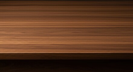Classic sturdy brown wooden desk surface featuring beautiful natural wood grain and texture, photographed from a high angle. Perfect for home office concepts, modern, design, clean
