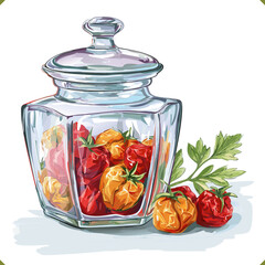 Vector illustration of sun-dried tomatoes. Vector illustration of a glass jar filled with tomatoes, isolated on a white background