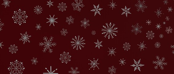 Festive background with detailed silver snowflakes scattered on a rich burgundy color, perfect for Christmas, N