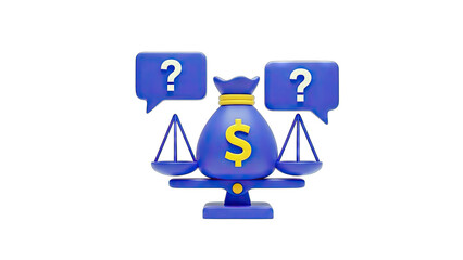 Money Bag Balancing on Scales with Question Marks - Financial Uncertainty