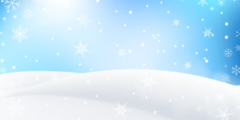 Soft winter vector with gentle snowdrifts, glowing particles and white snowflakes. A universal background for holiday cards, banners and seasonal design.