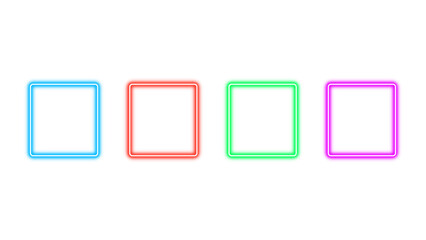 Colorful Neon Rectangle Outline Set Glowing Light Effect Isolated on Transparent Background