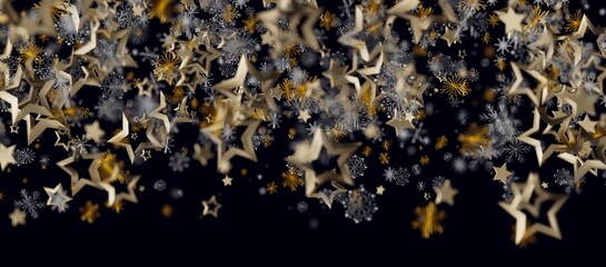 Abstract background featuring golden stars and snowflakes on a dark backdrop, perfect for holiday greetings and © vegefox.com