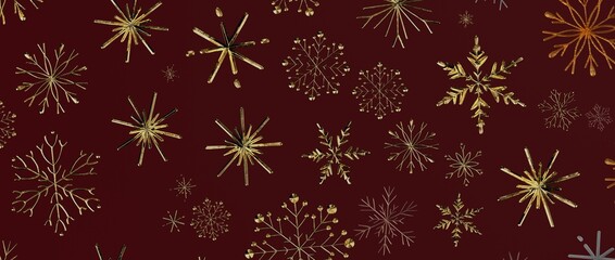 Elegant gold snowflakes on a deep red background create a festive and luxurious winter holiday design perfect