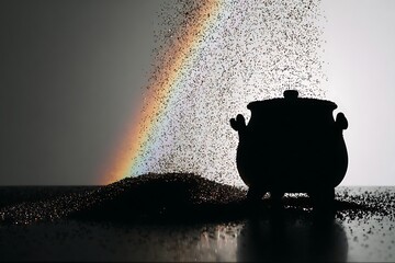 Pot of gold catching sparkling falling glitter
