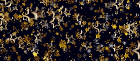 Abstract festive background featuring gold stars and snowflakes in a bokeh style, perfect for holiday greetings and cele © vegefox.com