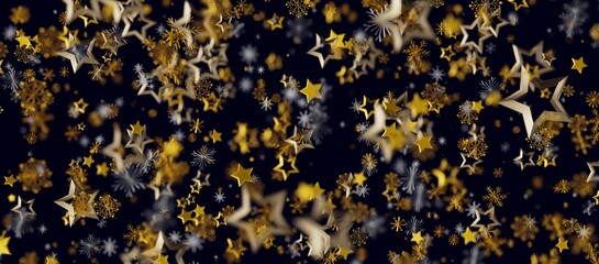 Festive abstract background with golden stars and snowflakes, perfect for holiday and celebratory designs. Ideal for sea