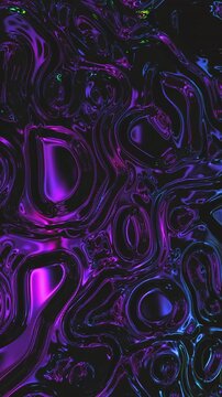 Abstract holographic oil noise surface background. Foil wavy surface with wave and ripples. Ultraviolet iridescent backdrop. Seamless loop Vertical video
