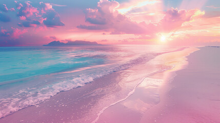 Sunrise or sunset on a beautiful beach.	