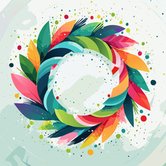 Colorful Abstract Wreath Illustration &mdash; Geometric Leaf Rings with Paint Splatter Accents, Modern Flat Vector Collection