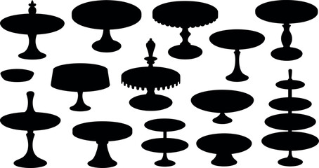 Vector Silhouettes of Various Cake Stands Design Elements © Mdaminul