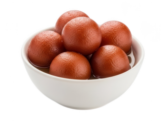 White Bowl Filled with Sweet Gulab Jamun in Syrup Keywords: gulab jamun, indian sweets, dessert