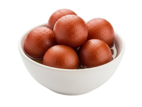White Bowl Filled with Sweet Gulab Jamun in Syrup Keywords: gulab jamun, indian sweets, dessert