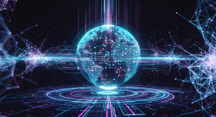 Fototapeta premium Digital earth globe with network lines and glowing data streams. Global connection and communication concept. Technology background for internet.