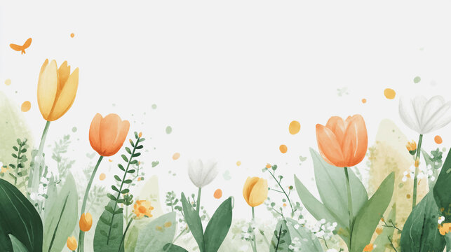 watercolor botanical Tulip flower flowers texture template background.Elegant wedding invitation card background . Minimal hand painted Design for wedding or Valentine's Day