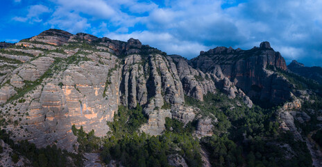 Aerial view from a drone of the La Pesquera landscape in the town of Beceite. Els Ports. Matarra&ntilde;a region. Province of Teruel. Autonomous Community of Aragon. Spain. Europe