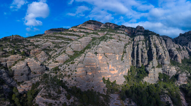 Aerial view from a drone of the La Pesquera landscape in the town of Beceite. Els Ports. Matarra&ntilde;a region. Province of Teruel. Autonomous Community of Aragon. Spain. Europe