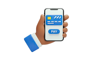 Hand Holding Phone with Credit Card and Pay Button