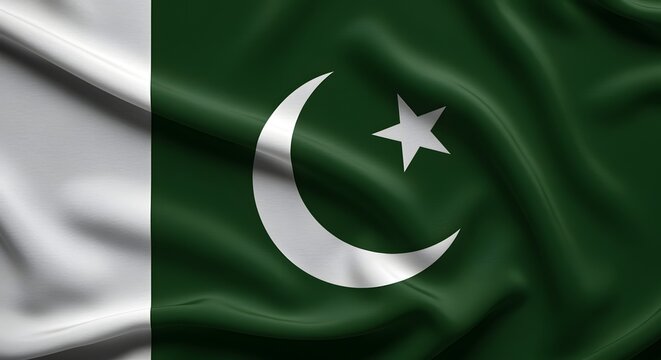 Pakistan Flag Waving in Wind Green and White