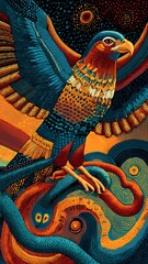 an eagle hunting a snake