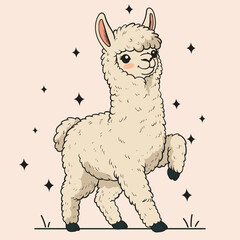 Obraz premium Adorable Fluffy Llama with Sparkles Vector Art