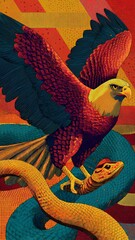 an eagle hunting a snake