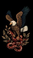 an eagle hunting a snake