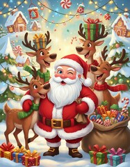 Fototapeta premium santa claus and reindeer