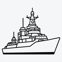 Destroyer line art White background illustration Generative Ai