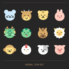 십이간지 동물 얼굴 아이콘 세트