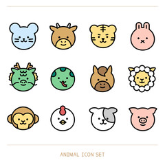 십이간지 동물 얼굴 아이콘 세트