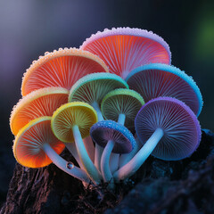 Glowing rainbow mushrooms in a psychedelic fantasy world 