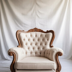 Elegant vintage high back armchair with tufted upholstery