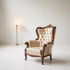 Elegant vintage high back armchair with tufted upholstery
