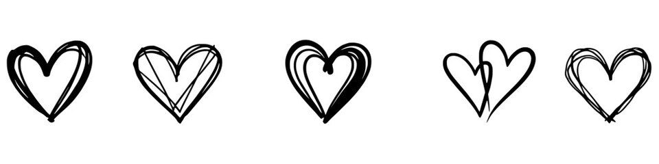 hand drawn heart sketches set minimal brush line love symbols vector illustration