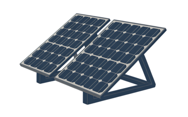 Two solar panels mounted on an adjustable frame for renewable energy generation isolated on transparent background