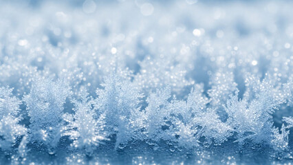Blue winter frost texture: snow and water drops on a frozen window for a festive holiday decoration card design