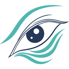 Stylized human eye icon featuring deep blue iris and elegant teal wave patterns Vector