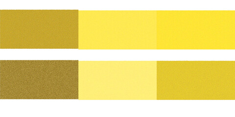 A visual comparison of six distinct yellow and gold color swatches arranged in two horizontal rows, showcasing different hues and textures.