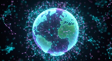 Obraz premium Digital earth globe with network connection points. Global communication and internet technology for worldwide business and data exchange.