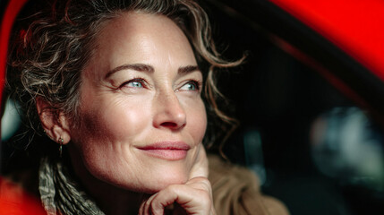 Close-up portrait of thoughtful mature woman sitting in car