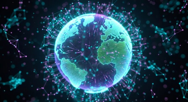 Digital earth globe with network connection points. Global communication and internet technology for worldwide business and data exchange.