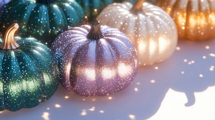Colorful Thanksgiving pumpkins celebrating USA holiday in memory of Massachusetts colonists, AI generated