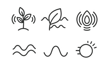 Fototapeta premium Natural Frequency Icons. Line style round vector icons of Natural Frequency: vibrating stem, harmonic leaf, pulsing seed, fluid