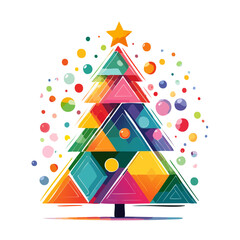 Colorful Geometric Christmas Tree Illustration &mdash; Modern Abstract Holiday Trees with Ornaments, Flat Vector Collection