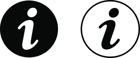 Black and White Information Icons with Letter 'i' Inside Circles symbol letter i