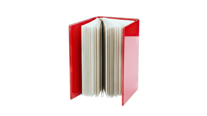 Red Book with Open Pages on White Background