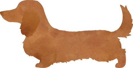 Watercolor silhouette illustration of long hair Miniature Dachshund in cream