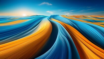 abstract background of blue yellow and orange waves from a low angle view