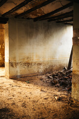 Debris and houses destroyed by a natural disaster.